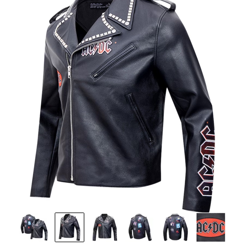AC/DC Black Leather Jacket for Men - Picture 4 of 7